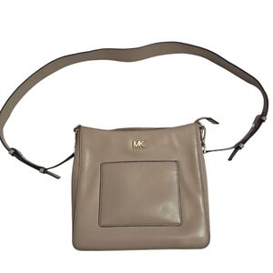 Michael Kors Gloria Small Pocket Taupe Leather Crossbody Swing pack Bag